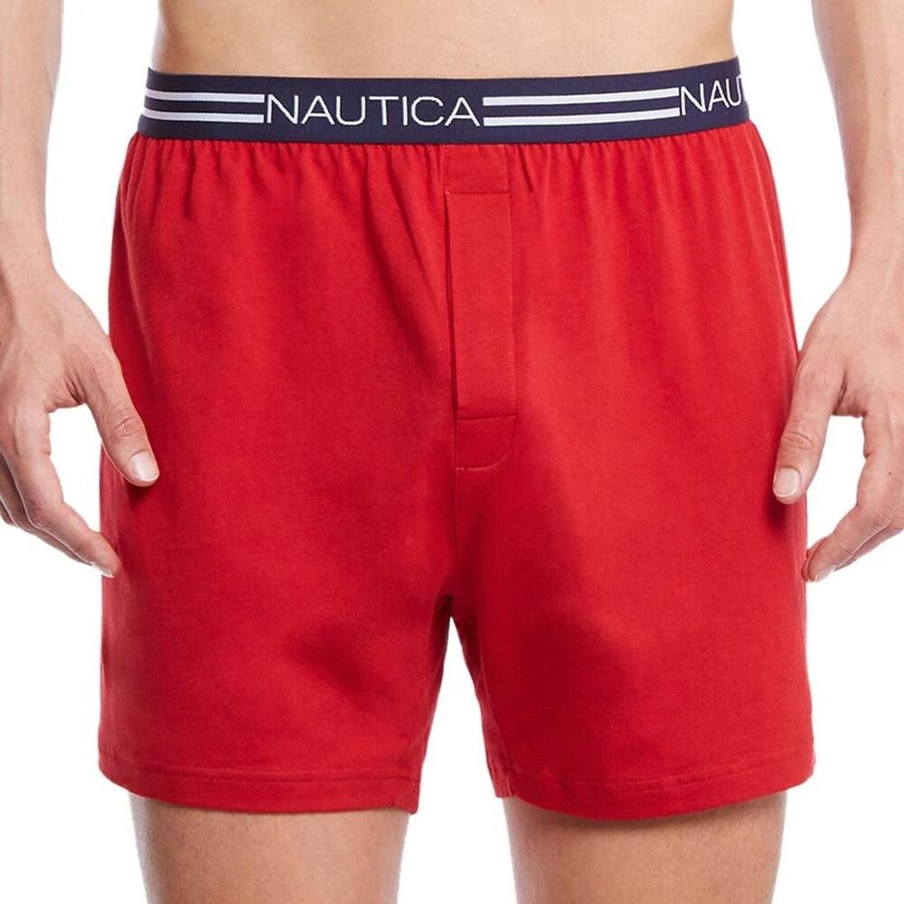Nautica Men's Medium Red Solid Knit Cotton Comfort Boxer Shorts OS5-16